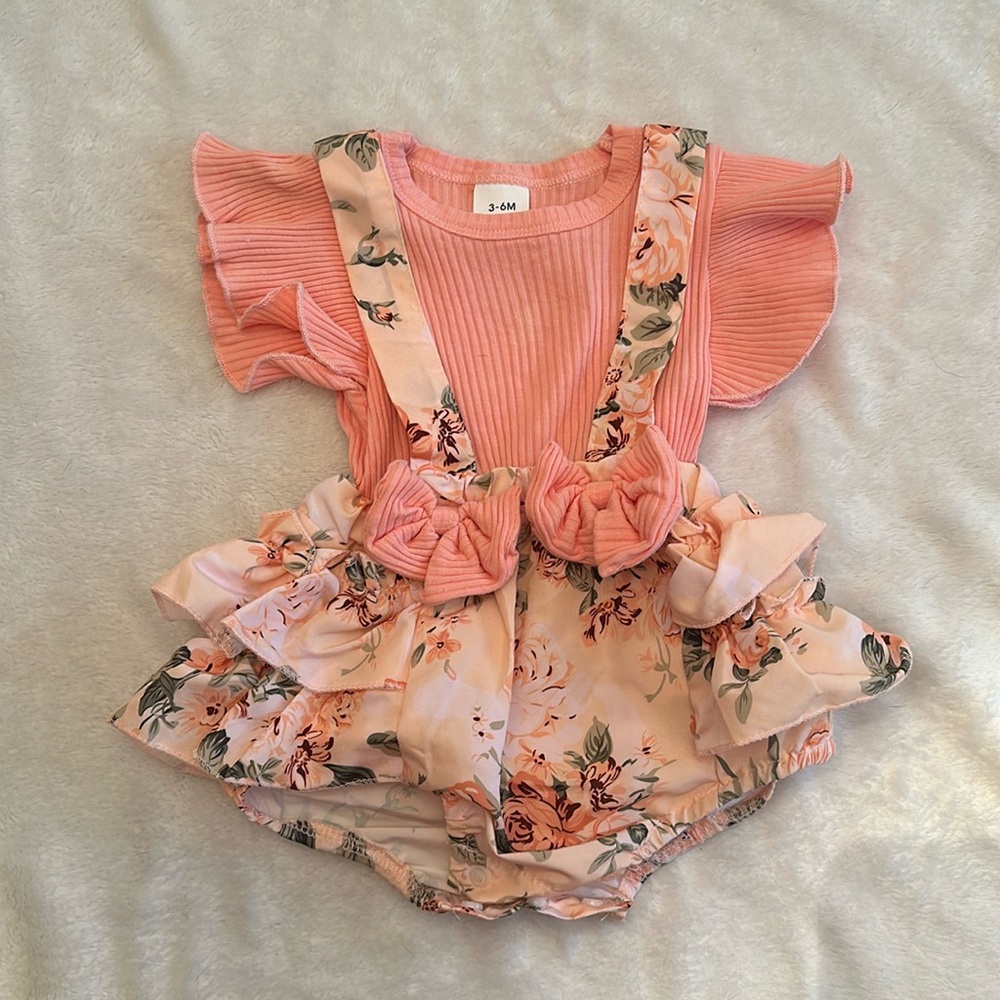 Salmon one piece romper, 3-6mo